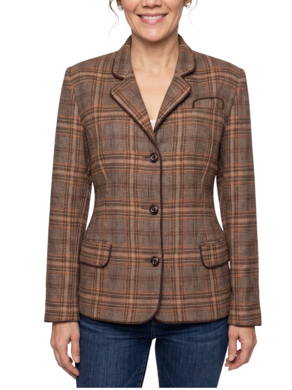 RON LEAL 100% Wool Plaid Brown Orange Tone Blazer Jacket 12